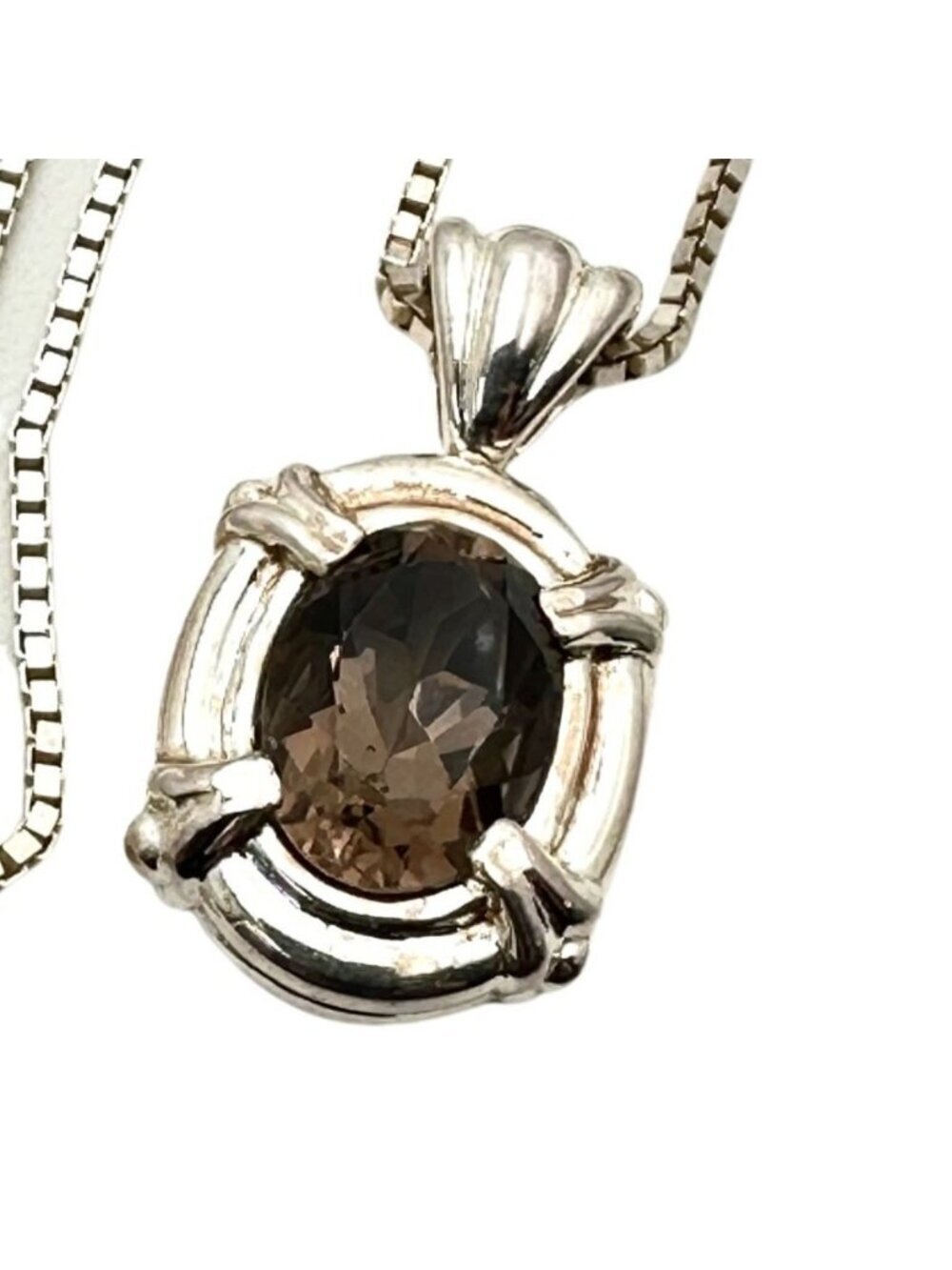 Sterling Silver Smoky Topaz Pendant Necklace 18 Inch Chain 13 Grams